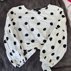 puff sleeve crop top with tie in back